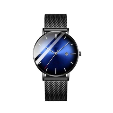 Ultra-Thin Minimalist Men’s Quartz Watch with Mesh Band Date